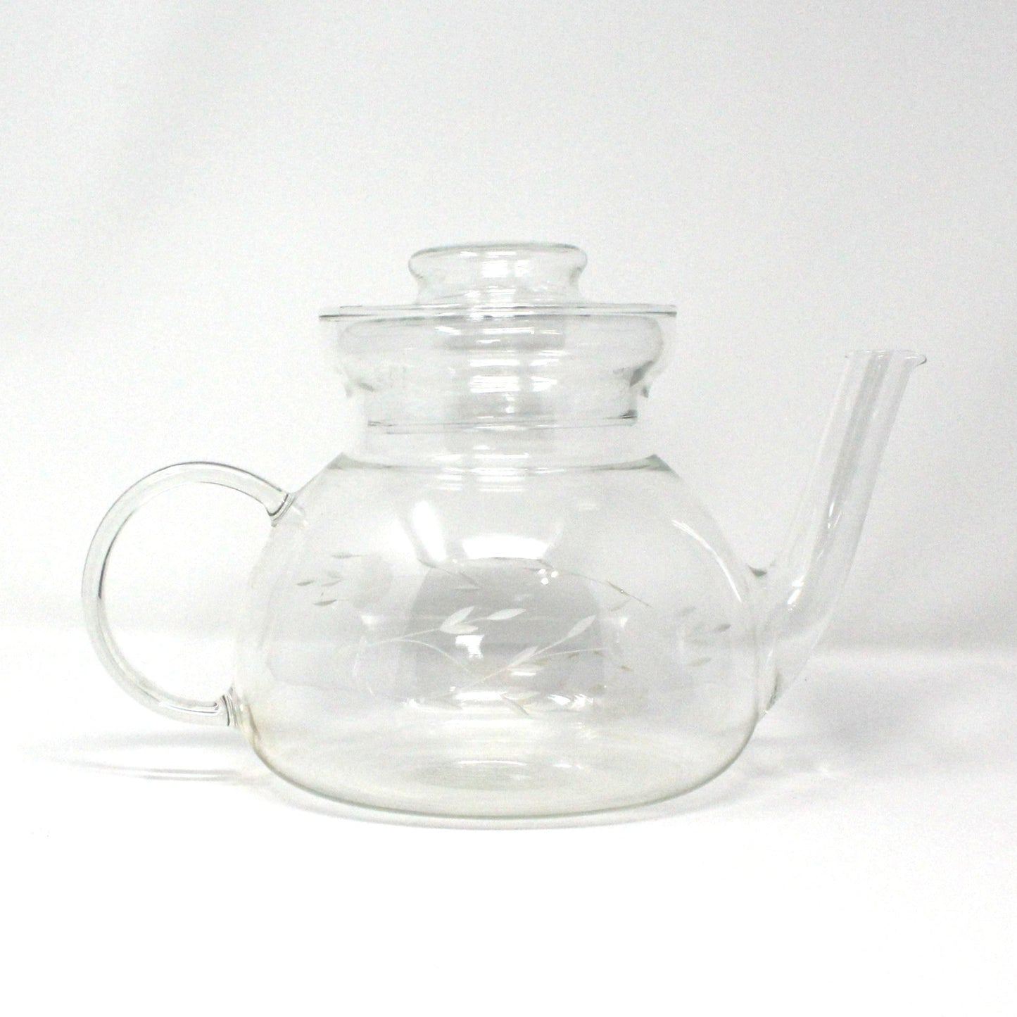 Teapot, Princess House, Heritage Pattern, Etched Floral, Clear Glass, Vintage