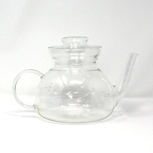 Teapot, Princess House, Heritage Pattern, Etched Floral, Clear Glass, Vintage