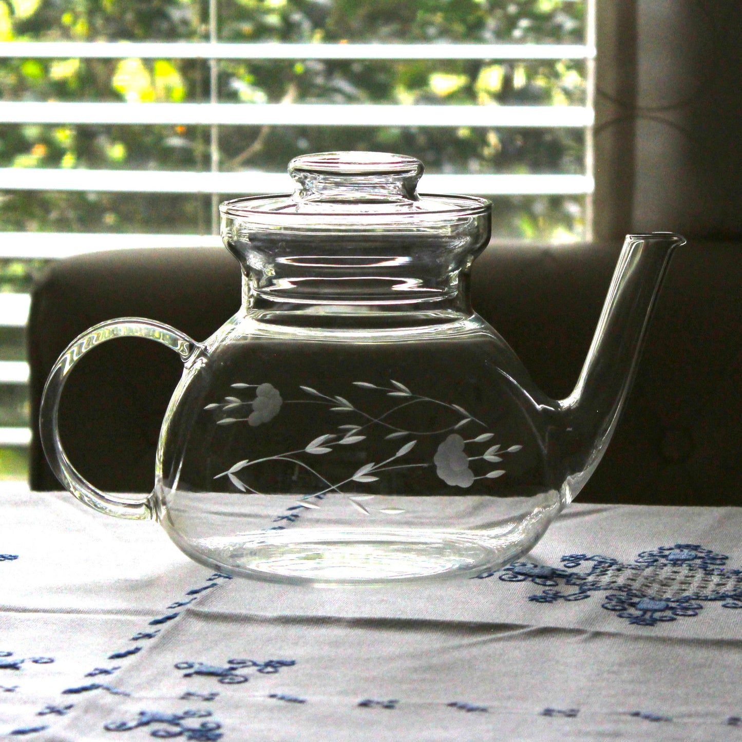 Teapot, Princess House, Heritage Pattern, Etched Floral, Clear Glass, Vintage