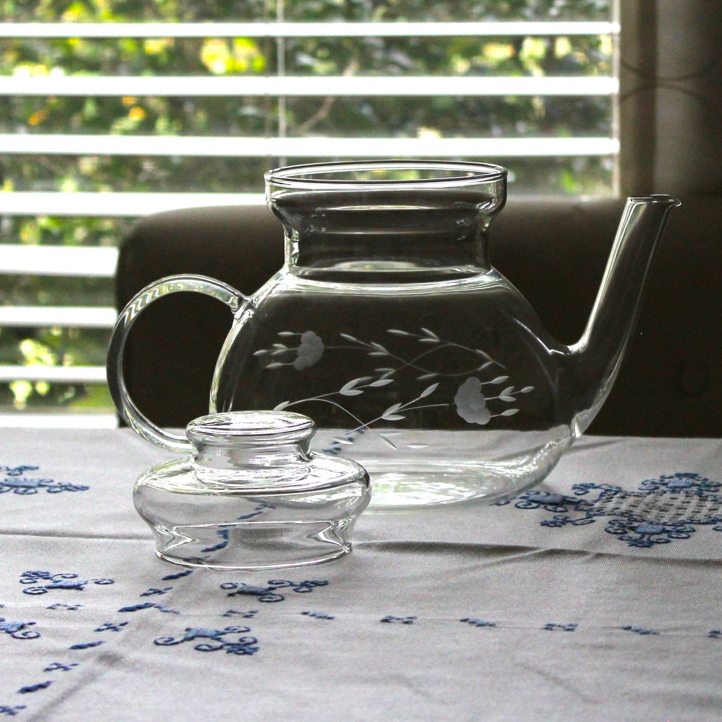 Teapot, Princess House, Heritage Pattern, Etched Floral, Clear Glass, Vintage