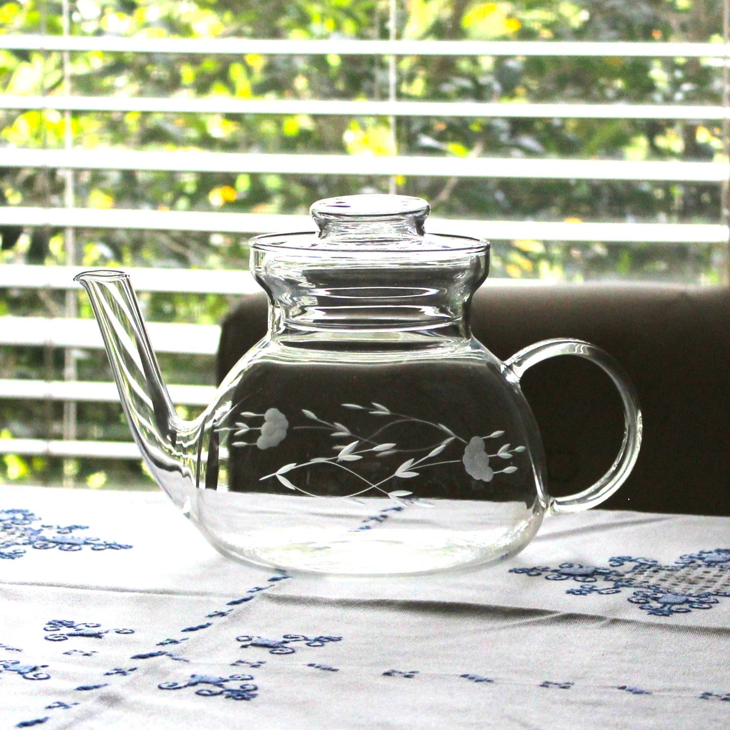 Teapot, Princess House, Heritage Pattern, Etched Floral, Clear Glass, Vintage