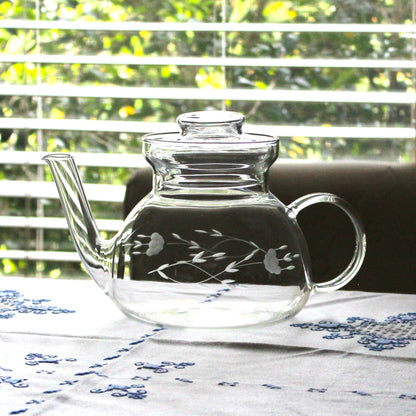 Teapot, Princess House, Heritage Pattern, Etched Floral, Clear Glass, Vintage