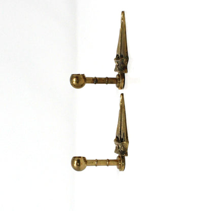 Hooks, Wall Hooks, Brass Sailboats, Set of 2, Ball End Hooks, Vintage