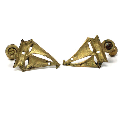 Hooks, Wall Hooks, Brass Sailboats, Set of 2, Ball End Hooks, Vintage