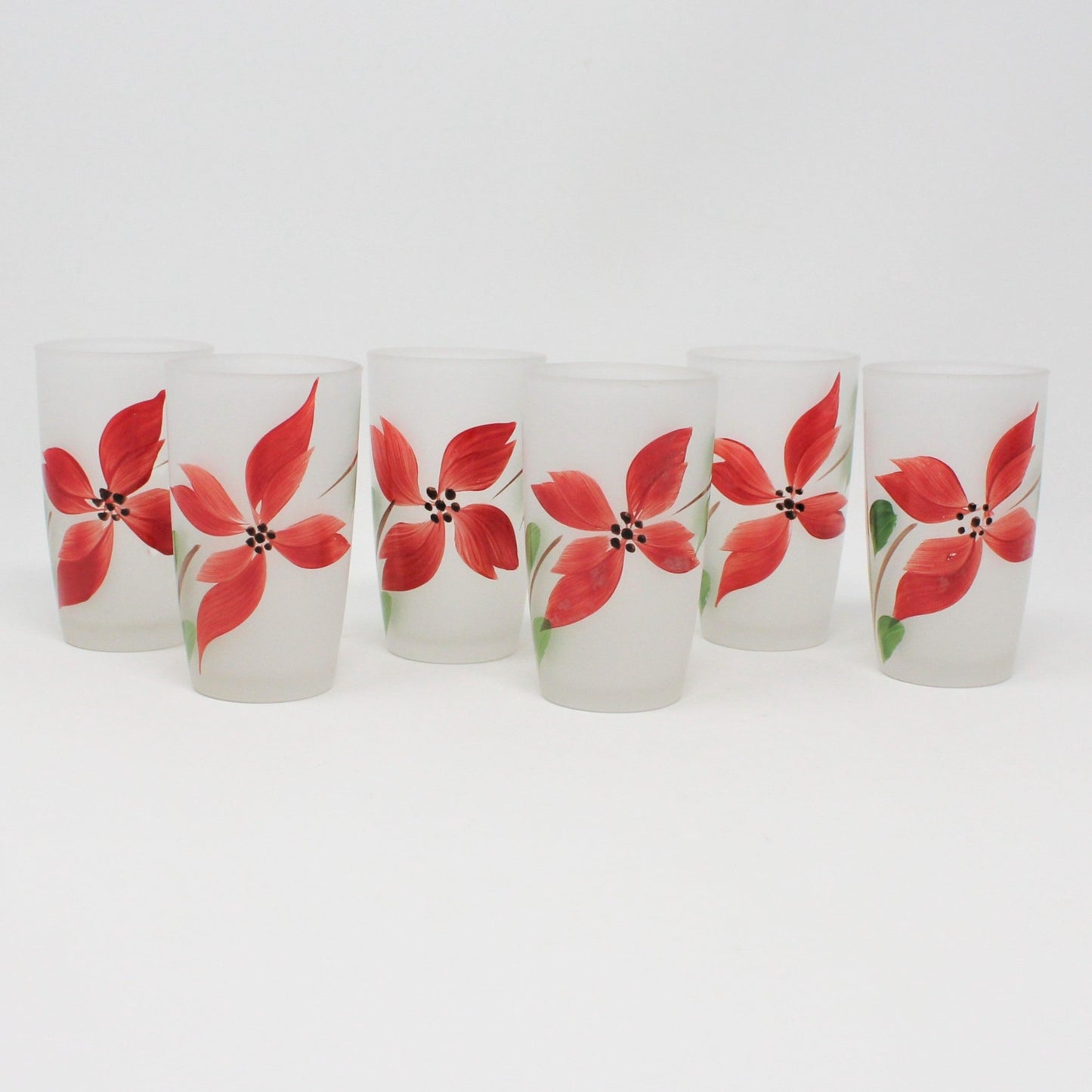 Pitcher & Glasses, Gay Fad, Hand Painted Red Flowers, Set of 7, Vintage