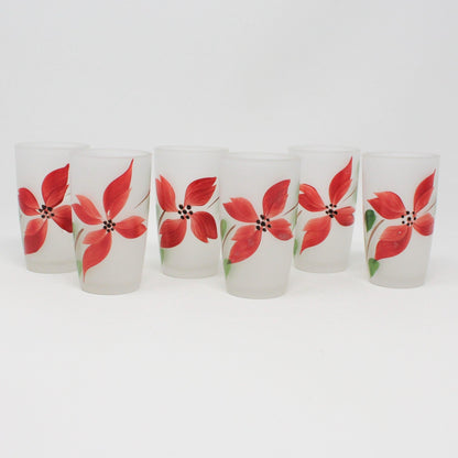 Pitcher & Glasses, Gay Fad, Hand Painted Red Flowers, Set of 7, Vintage