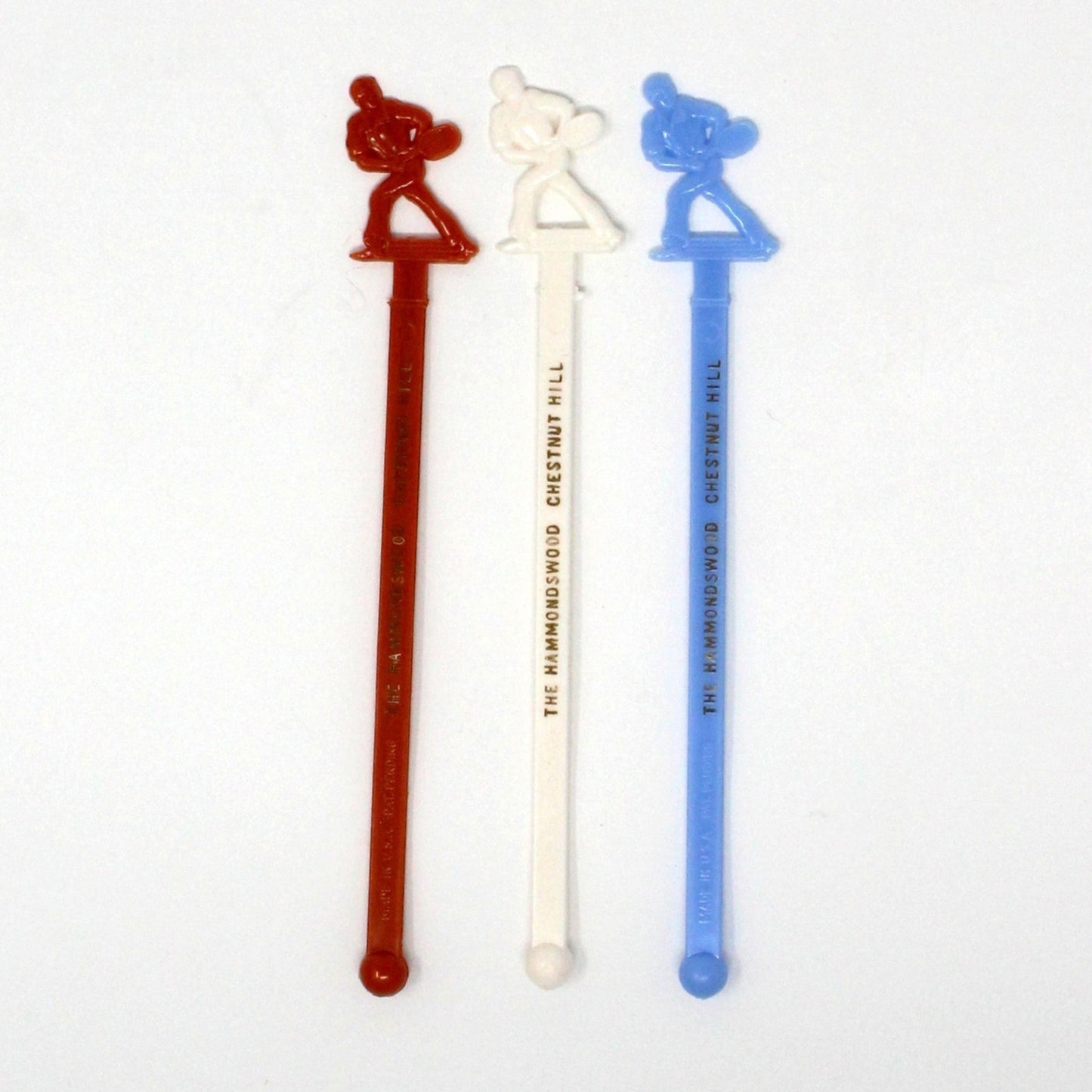 Cocktail Drink Stirrers - Swizzle Sticks / Spoons, Tennis Players, Hammondswood, Chestnut Hill, MA, Boxed Set of 12, Vintage