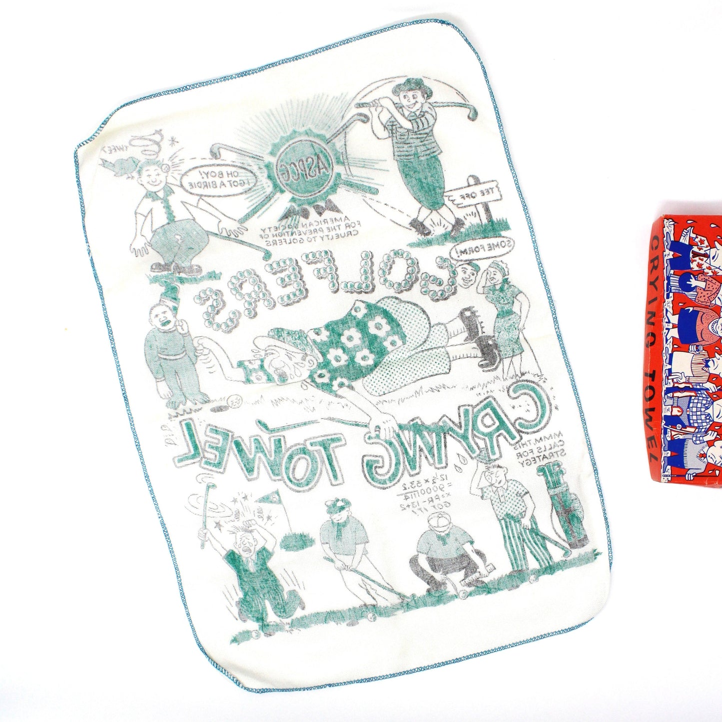 Golf Towels / Crying Towel, Funny Novelty, Golfer Gifts, Original Box, Green & White, Vintage