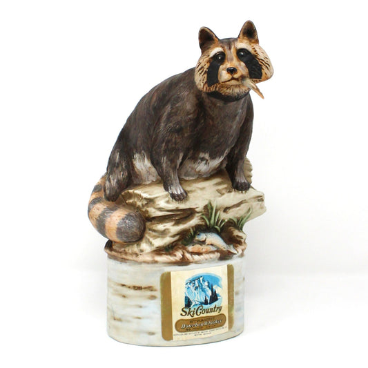Decanter, Ski Country, Raccoon Figural Decanter, Hand Painted Decorative Barware, Vintage Collectible