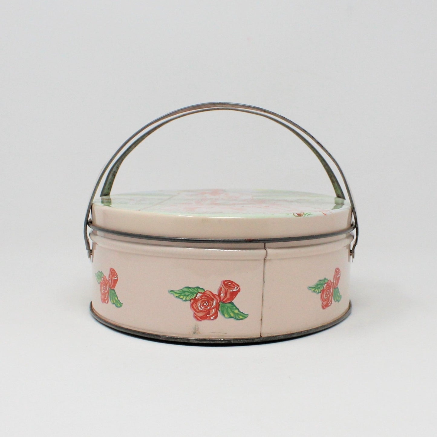 Gift Tin / Cookie Tin, ValleyBrook Farms, Victorian Country Girl, Pink Oval with Handles, Vintage