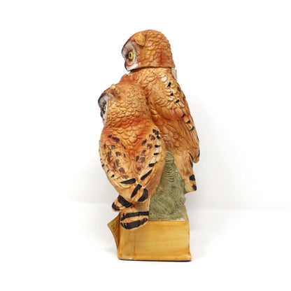 Decanter, Lionstone Whiskey, Screech Owls, Hand Painted Decorative Barware, Vintage Collectible
