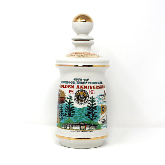 Decanter with Stopper, Old Fitzgerald, Golden Anniversary, City of Richwood West Virginia, 1921 - 1971, Vintage