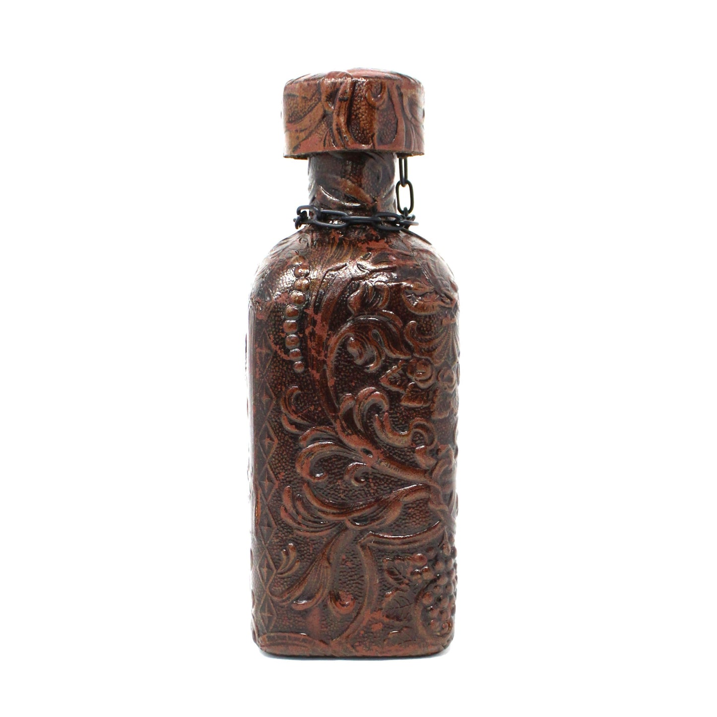 Decanter, Tooled Leather Wrapped Bottle, Flamenco Dancers, Amber Glass, Vintage Barware, Spain