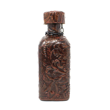 Decanter, Tooled Leather Wrapped Bottle, Flamenco Dancers, Amber Glass, Vintage Barware, Spain