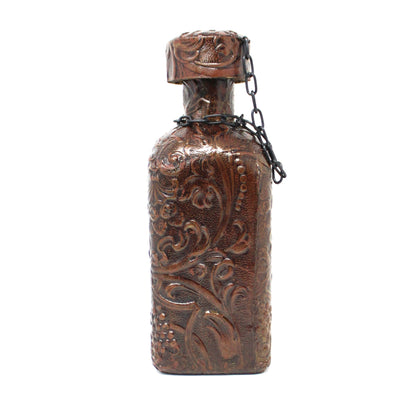 Decanter, Tooled Leather Wrapped Bottle, Flamenco Dancers, Amber Glass, Vintage Barware, Spain