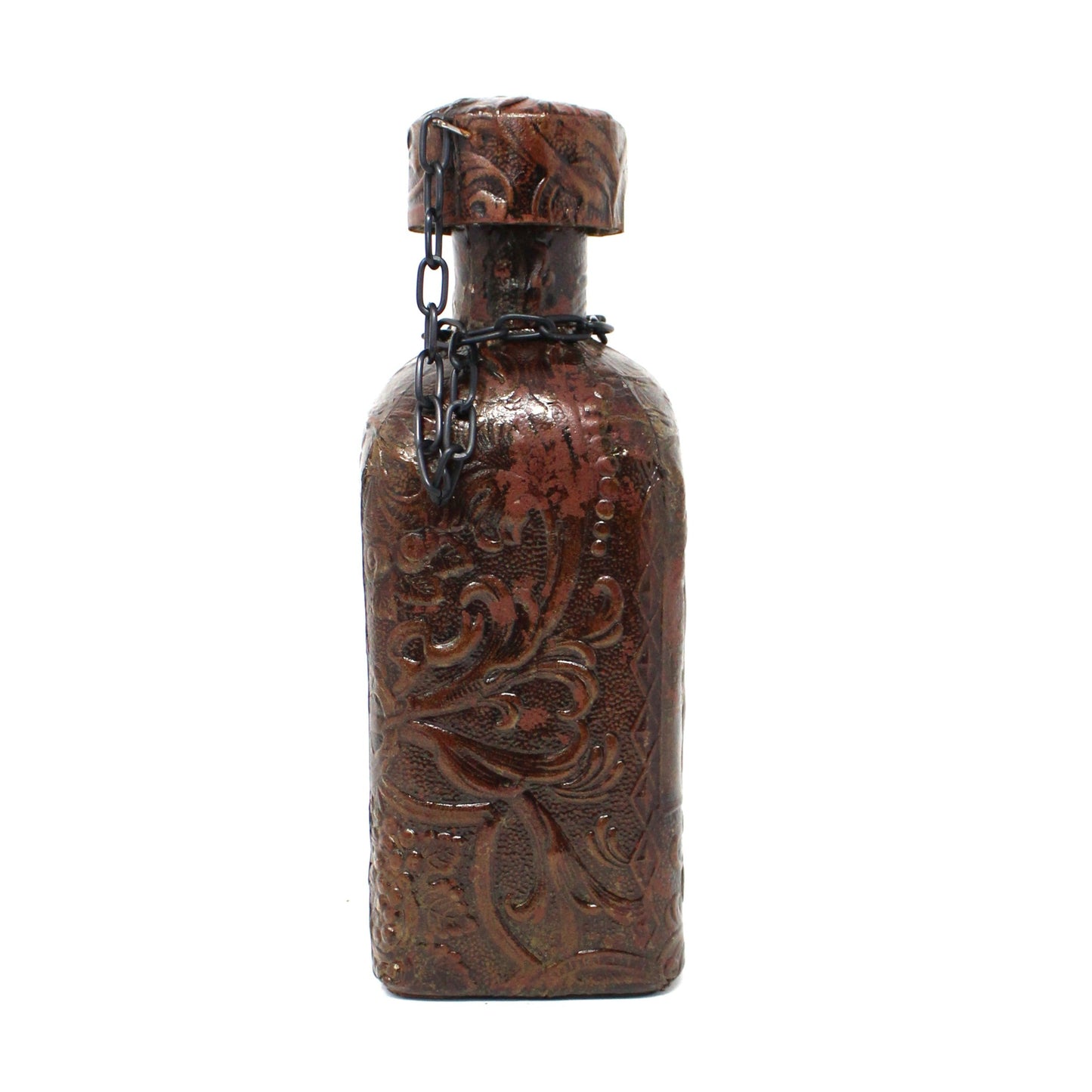 Decanter, Tooled Leather Wrapped Bottle, Flamenco Dancers, Amber Glass, Vintage Barware, Spain
