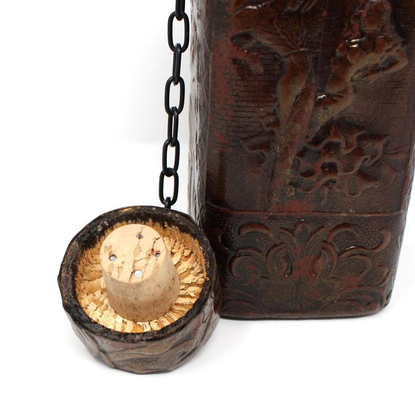 Decanter, Tooled Leather Wrapped Bottle, Flamenco Dancers, Amber Glass, Vintage Barware, Spain