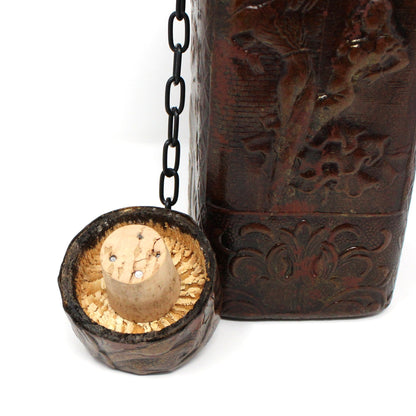 Decanter, Tooled Leather Wrapped Bottle, Flamenco Dancers, Amber Glass, Vintage Barware, Spain