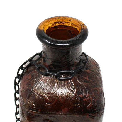 Decanter, Tooled Leather Wrapped Bottle, Flamenco Dancers, Amber Glass, Vintage Barware, Spain