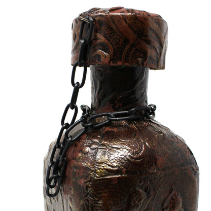 Decanter, Tooled Leather Wrapped Bottle, Flamenco Dancers, Amber Glass, Vintage Barware, Spain
