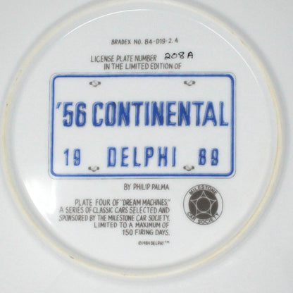 Decorative Plate, Dream Machines by Delphi, Mid Century Cars, 1956 Continental, Vintage, 1989