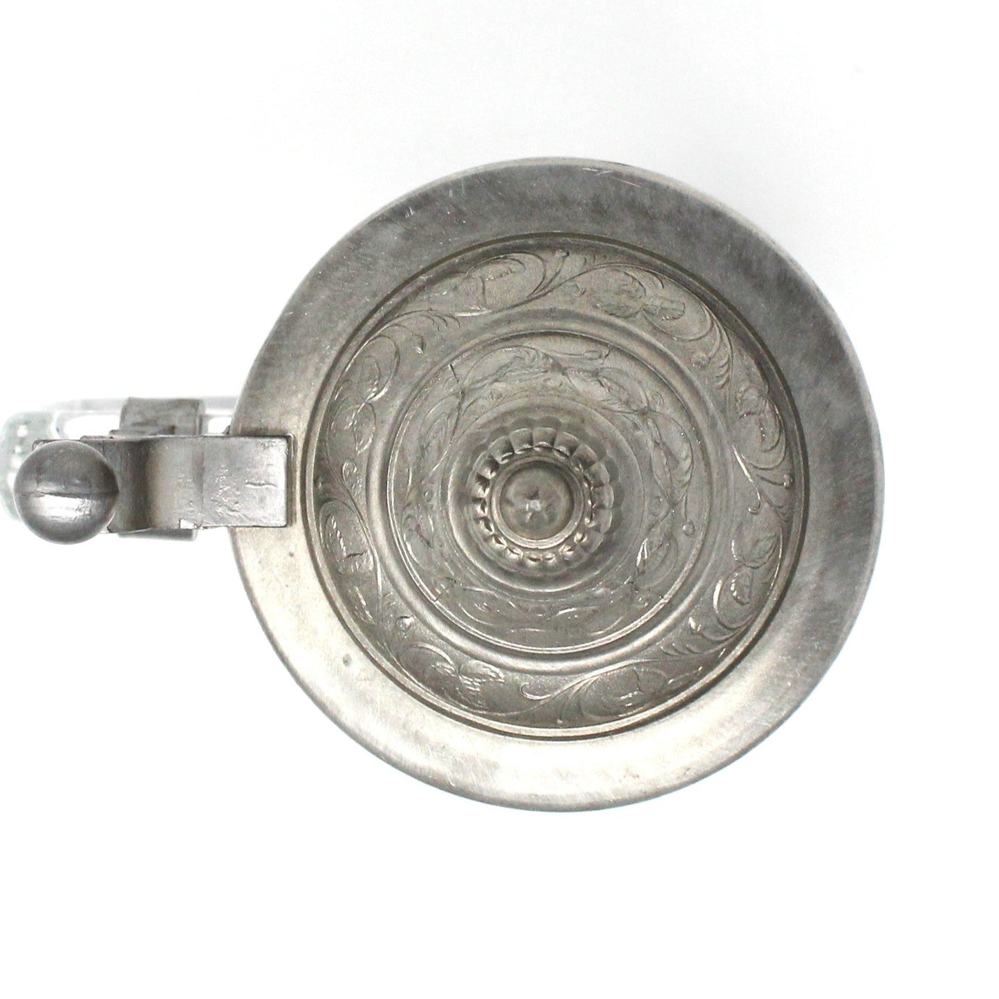 Beer Stein, Glass Mug with Pewter Lid, Carved "Carnes", Germany, Vintage
