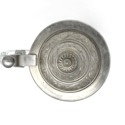 Beer Stein, Glass Mug with Pewter Lid, Carved "Carnes", Germany, Vintage