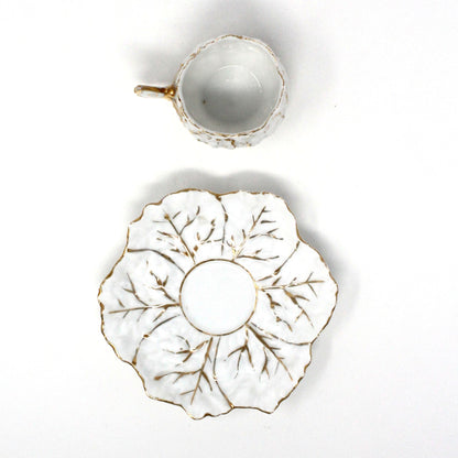 Demitasse & Saucer, Cabbage Shaped, Butterfly Handle, German Porcelain, Antique