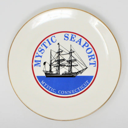 Decorative Plate, Souvenir Collectors Plate, Mystic Seaport, Connecticut, Schooner, Vintage