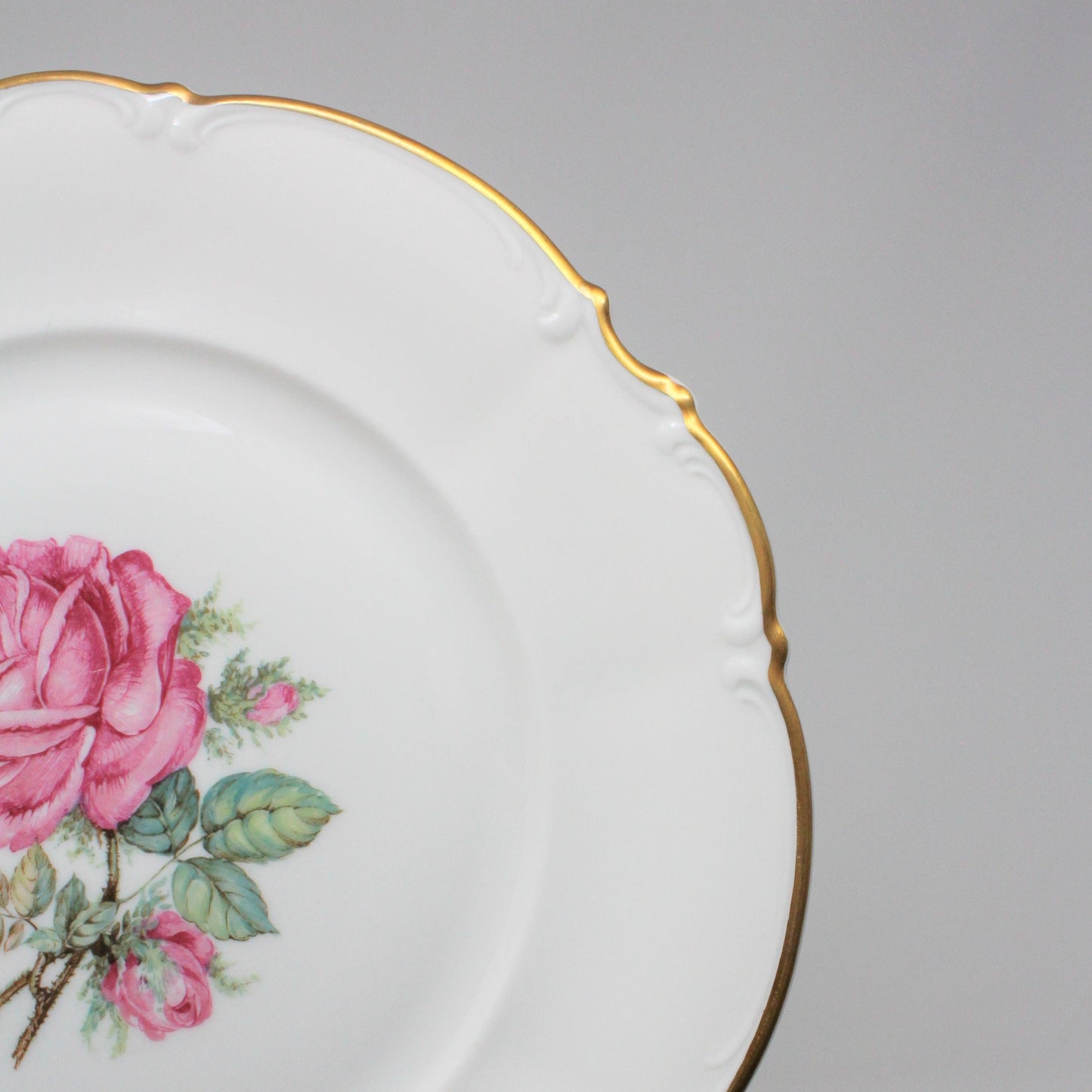 Dinner Plate, Hutschenreuther, The Dundee, Pink Rose, Bavaria, Germany, Vintage (Chip)
