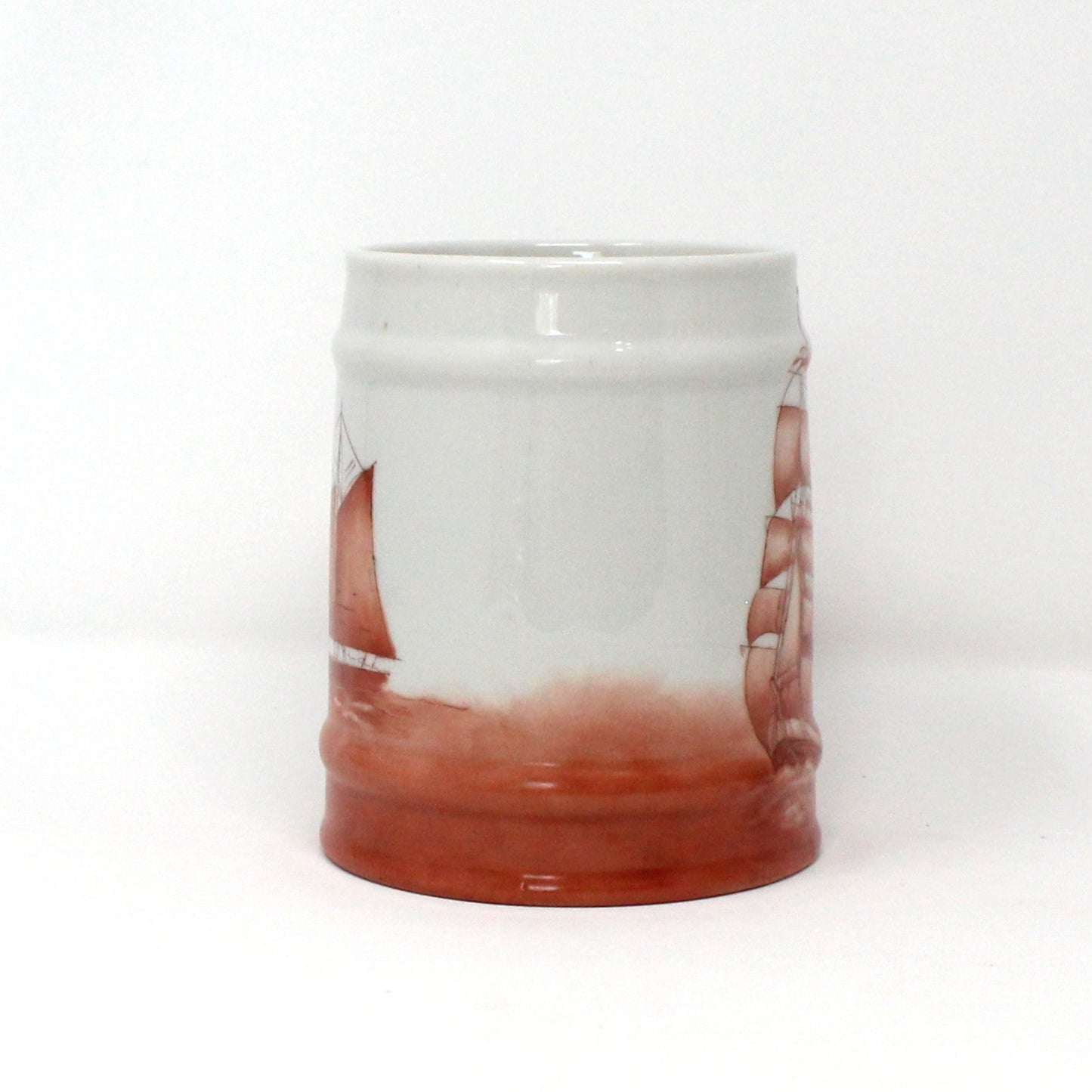 Beer Mug, Schooner Ship, Hand Painted, Nautical, Vintage Pottery