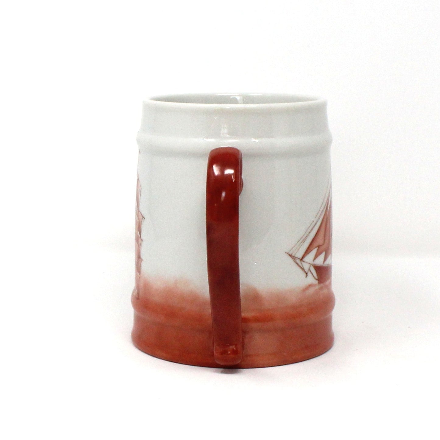 Beer Mug, Schooner Ship, Hand Painted, Nautical, Vintage Pottery