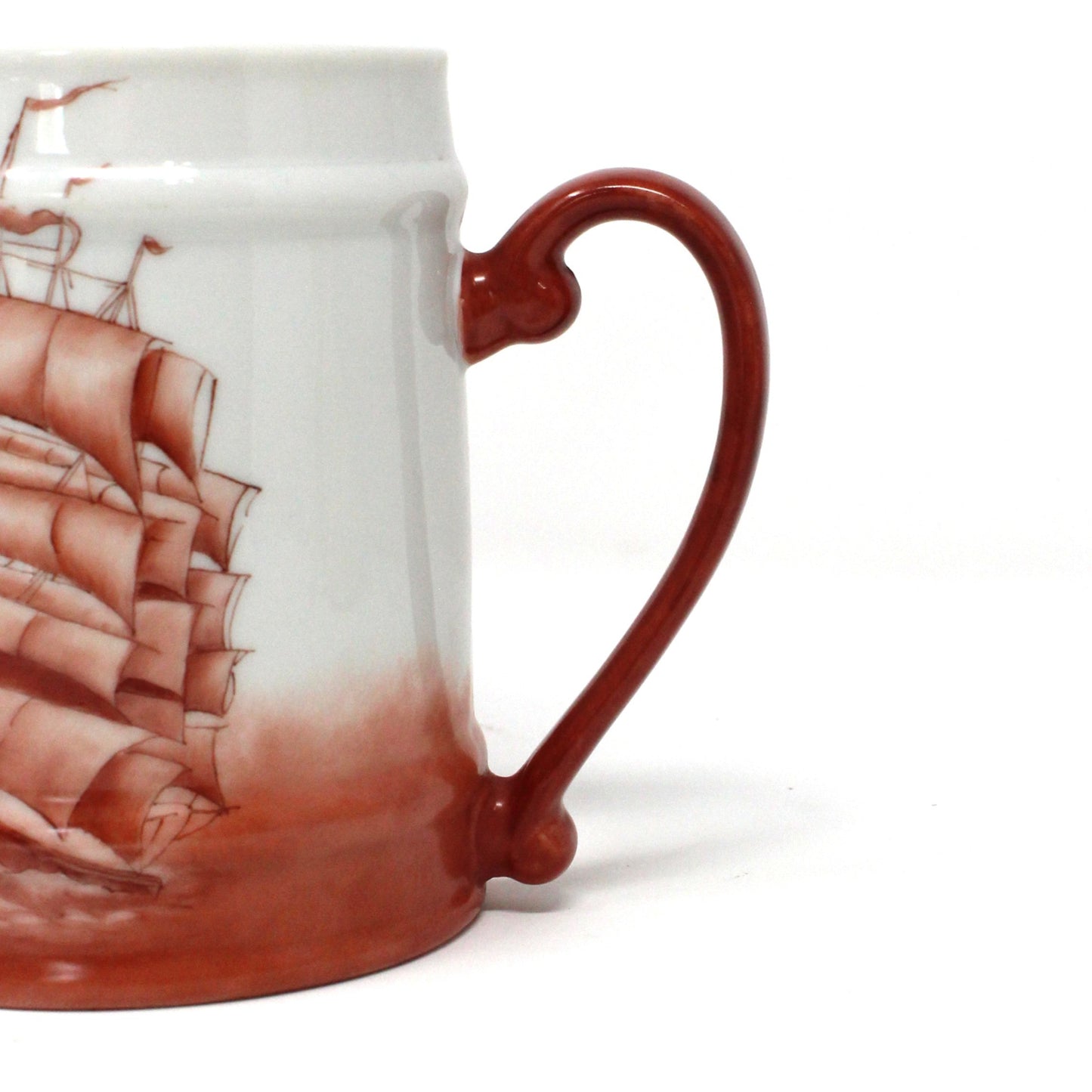 Beer Mug, Schooner Ship, Hand Painted, Nautical, Vintage Pottery