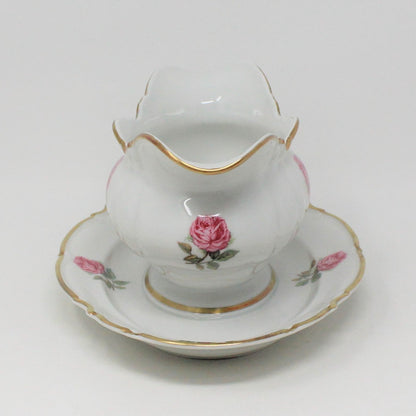 Gravy Boat / Saucière with Underplate, Hutschenreuther, The Dundee, Pink Rose, Bavaria, Germany, Vintage