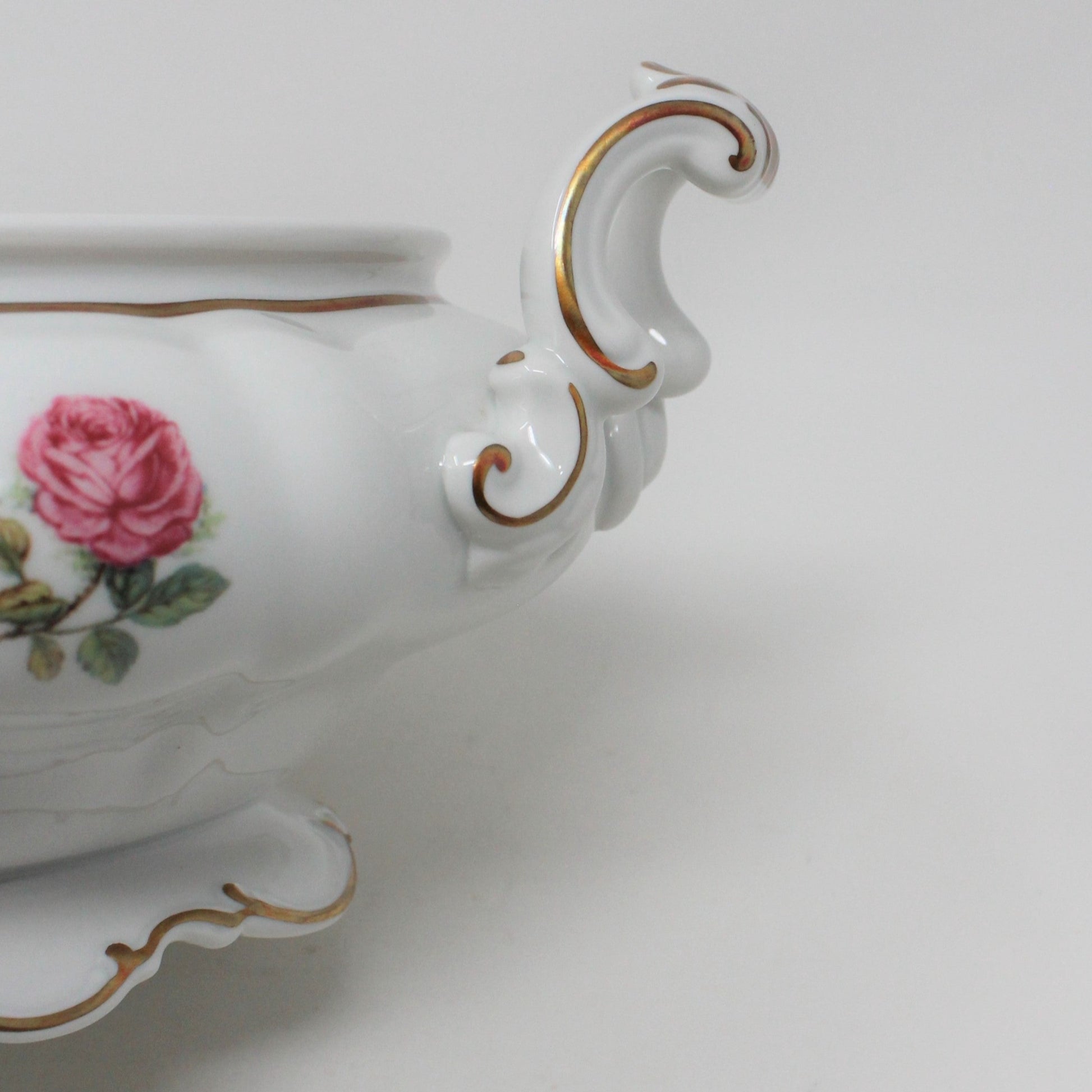 ornate handles on the vegetable serving dish, The Dundee pattern, Bavaria Germany