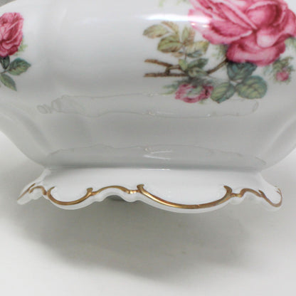 Covered Vegetable Bowl, Hutschenreuther, The Dundee, Pink Rose, Bavaria, Germany, Vintage