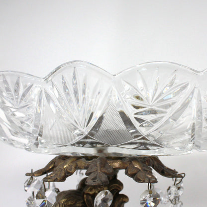 Bowl Pedestal Fruit Bowl, Cherub, Marble & Crystals, Hollywood Regency, Mid Century, Vintage, 12"
