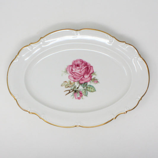 Serving Platter, Hutschenreuther, The Dundee, Pink Rose, Bavaria, Germany, Vintage 13"