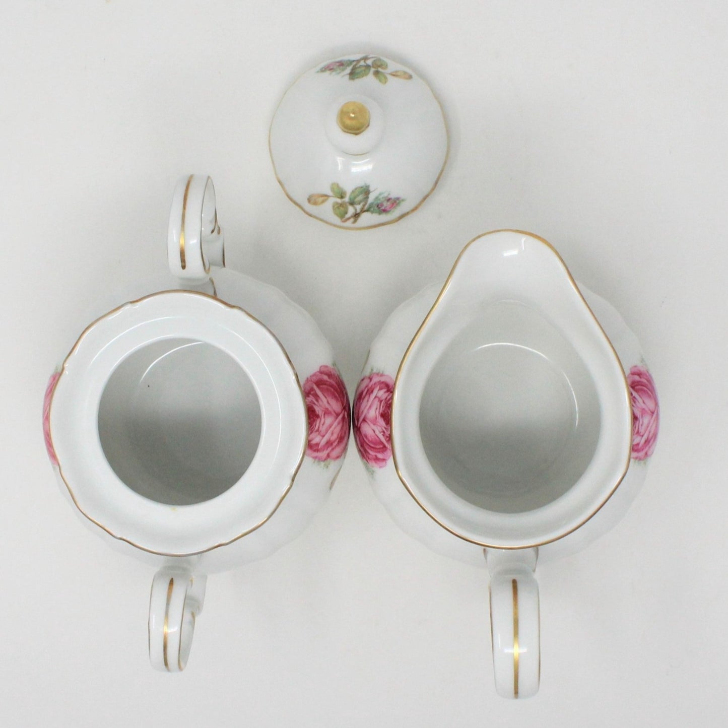 Creamer and Sugar with Lid, Hutschenreuther, The Dundee, Pink Rose, Bavaria, Germany, Vintage