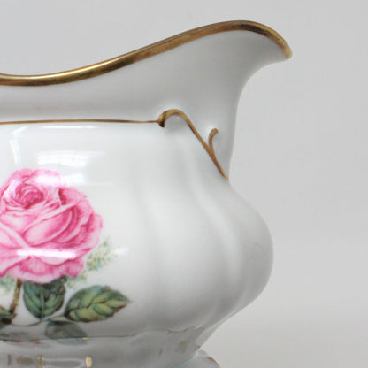 Creamer and Sugar with Lid, Hutschenreuther, The Dundee, Pink Rose, Bavaria, Germany, Vintage