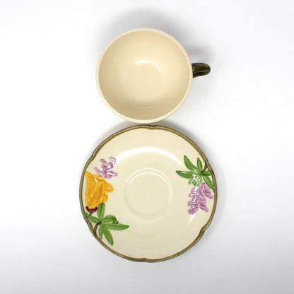 Teacup & Saucer, Franciscan, Poppy, Half Moon Mark, Vintage USA, 1950's