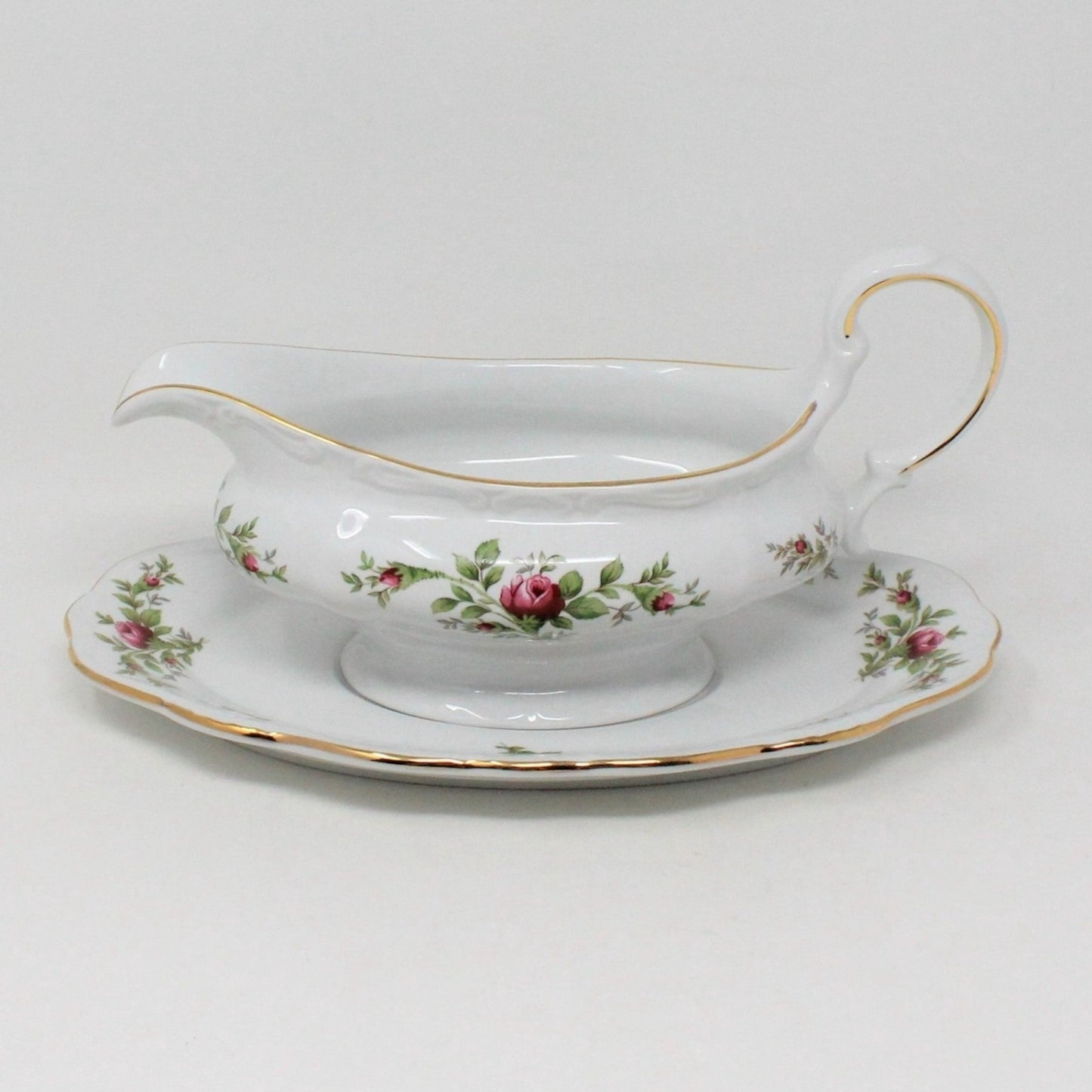 Gravy Boat / Saucière with Underplate, Johann Haviland, Moss Rose, Thailand, Vintage