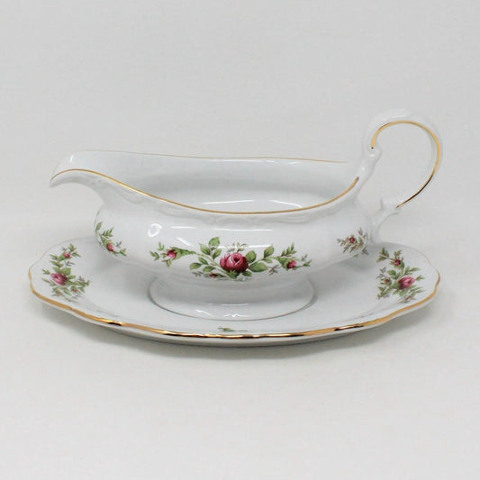 Gravy Boat / Saucière with Underplate, Johann Haviland, Moss Rose, Thailand, Vintage