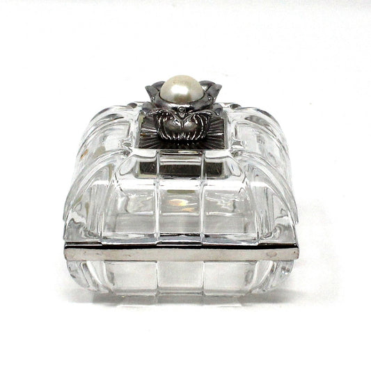 Trinket Box, Lenox, Lead Crystal Box, Silver & Pearl Accent, Vanity Ring Box, Germany, Vintage