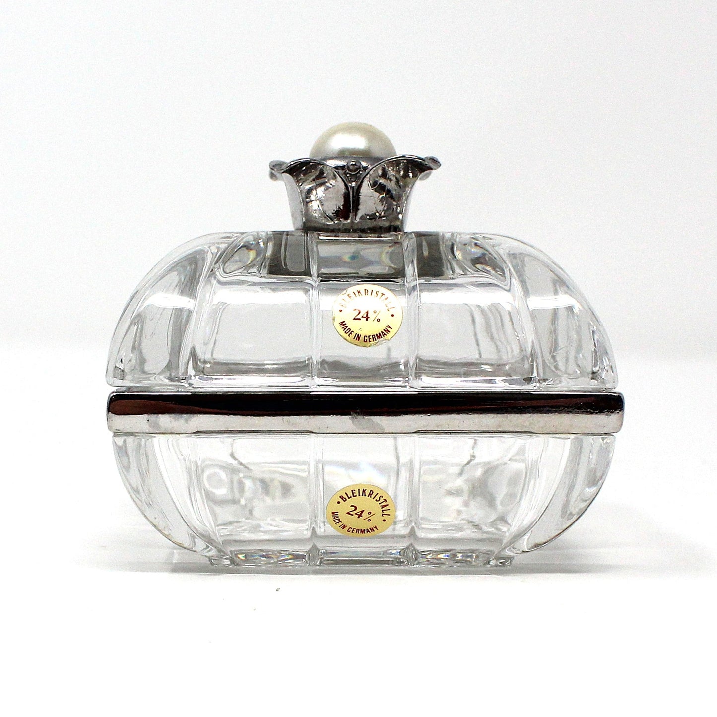 Trinket Box, Lenox, Lead Crystal Box, Silver & Pearl Accent, Vanity Ring Box, Germany, Vintage