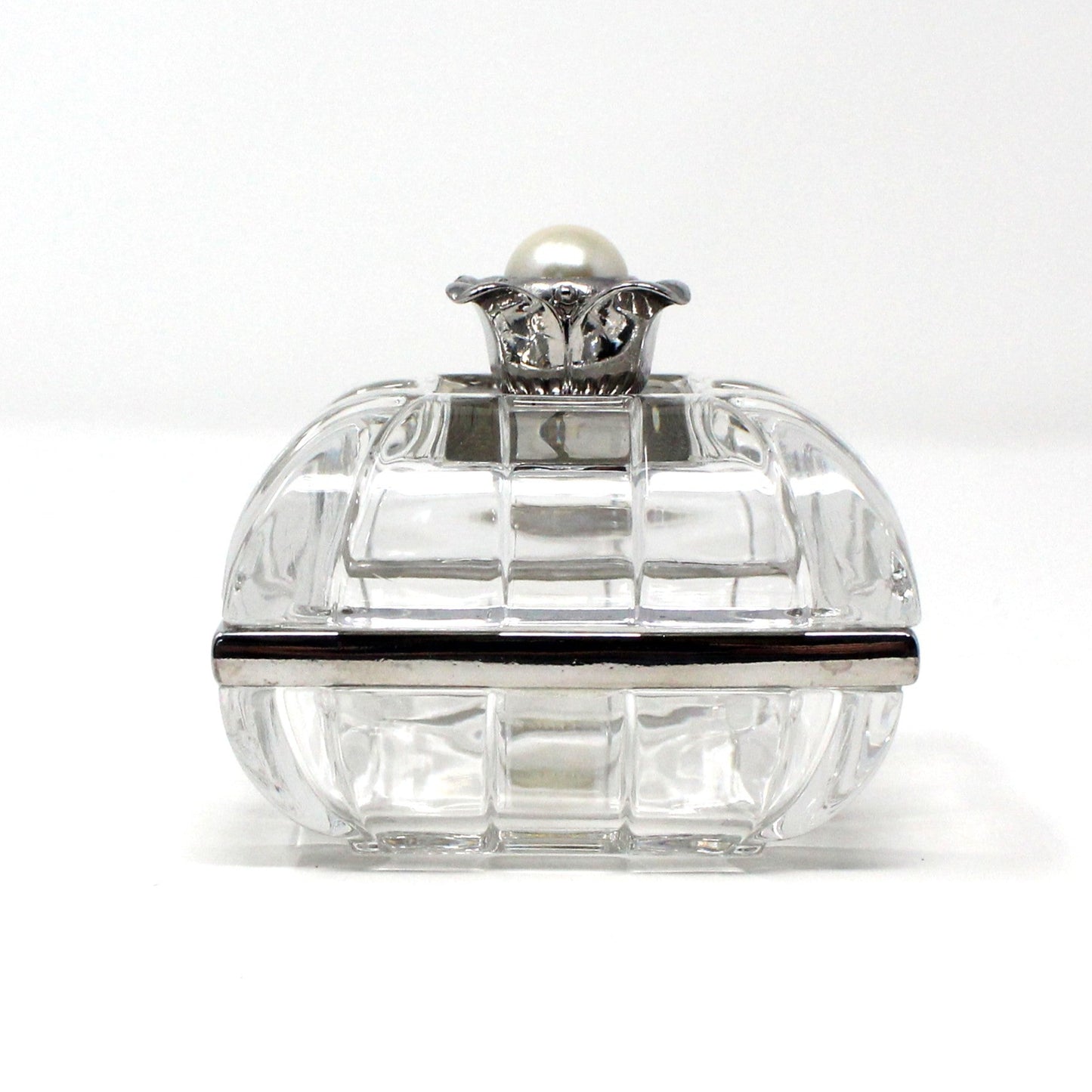 Trinket Box, Lenox, Lead Crystal Box, Silver & Pearl Accent, Vanity Ring Box, Germany, Vintage