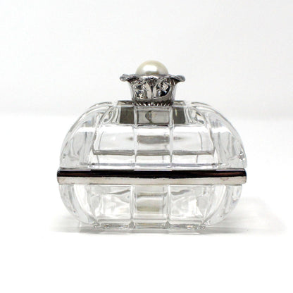 Trinket Box, Lenox, Lead Crystal Box, Silver & Pearl Accent, Vanity Ring Box, Germany, Vintage