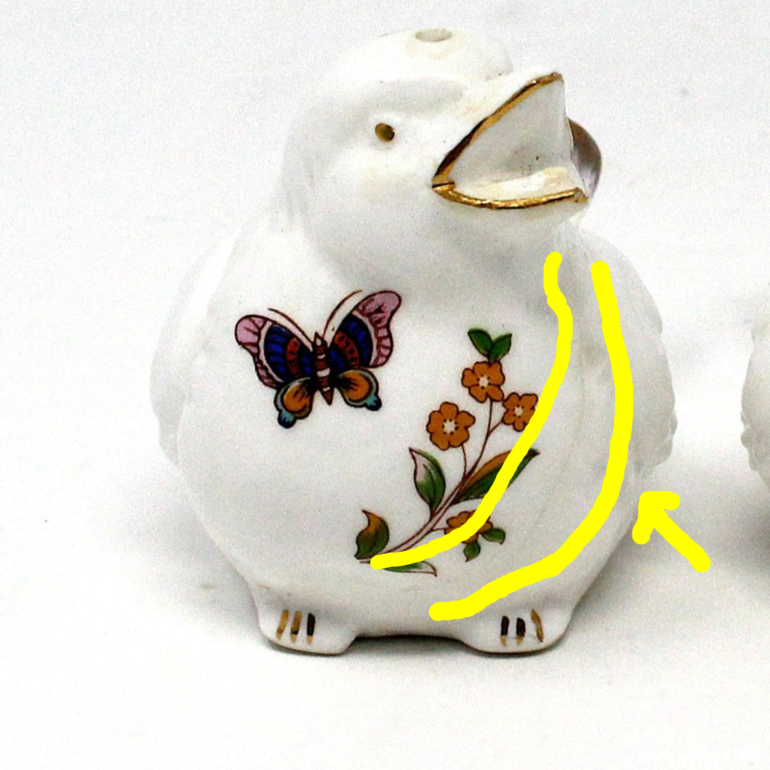 Salt and Pepper Shakers, White Birds with Flowers & Butterflies, Bone China, Vintage