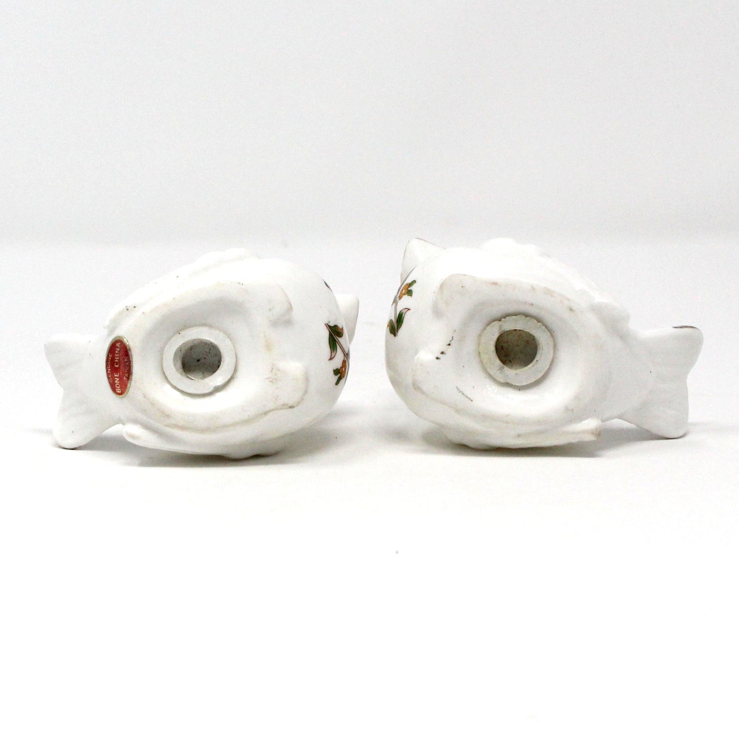 Salt and Pepper Shakers, White Birds with Flowers & Butterflies, Bone China, Vintage