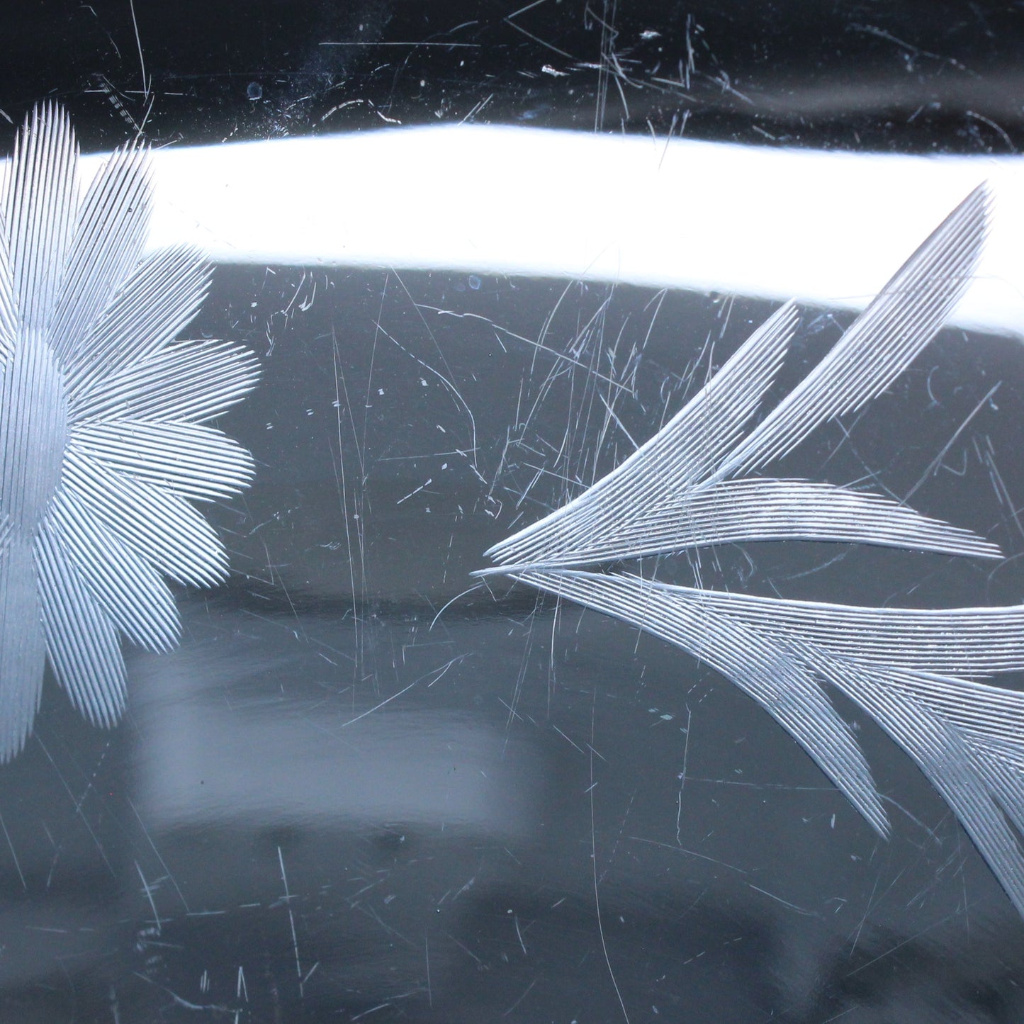 Sandwich Plate / Tidbit Tray with Handle, Blue Glass Etched Floral Design, Octagon, Vintage